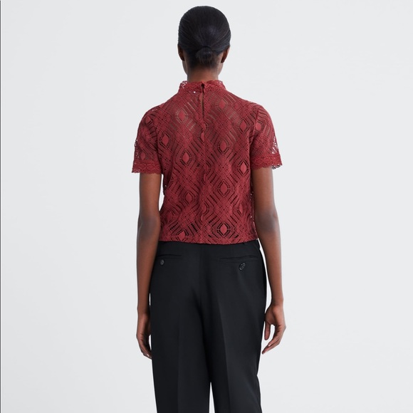 Crochet Lace High Collar Shirt w/ Lining - Picture 8 of 8